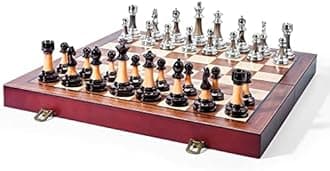 VAMSLOVE 16inch Staunton Chess Set with Acrylic Chess Pieces & Portable Folding Wooden Chess Board for Adults Kids