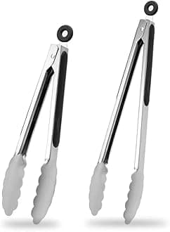 Kitchen Tongs Set of 2, 9" and 12" Stainless Steel with Non-Slip Grip for Cooking, BBQ, Grilling, Buffet, Serving