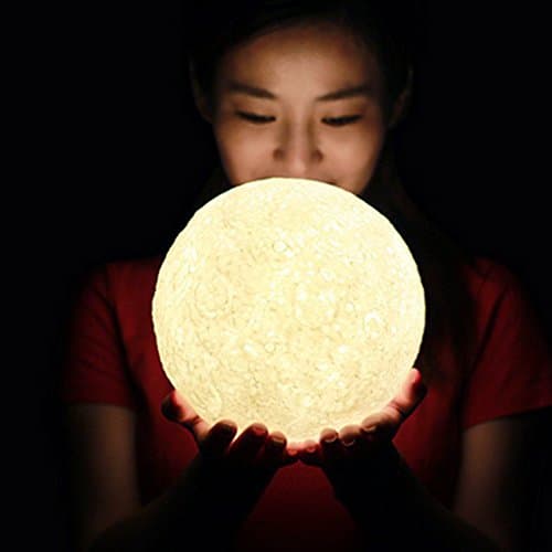 Full Moon Lamp 3D LED Night Modern Floor Lamp Dimmable Touch Control Brigntness USB Charging White/Warm Light luna moon lamp With Stand (20cm)