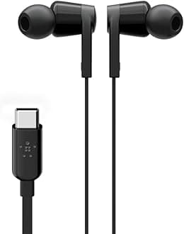 SoundForm Wired Earbuds with USB-C Connector, In-Ear Earphones w/ Microphone - USB-C Headphones for iPhone 15, iPad Mini, Galaxy S24, Google Pixel, Android, and More - Black