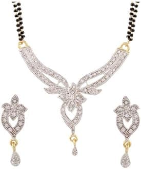 American Diamond Gold Plated Mangalsutra with Chain and Earrings for Women