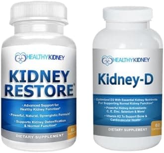 Kidney Restore & Kidney-D 2-Pack Capsules for Kidney Support with Optimized Vitamin D Antioxidants, Kidney Probiotics, Sodium Bicarbonate for Kidney Cleansing