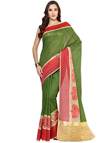 Bottle Green Cotton Ghicha Saree With Resham Work
