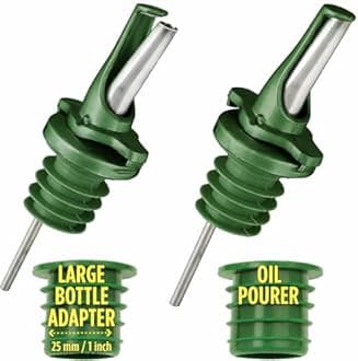 Poura Olive Oil Dispenser - Patented Oil Pourer - Mid Flow Shut Off - One Handed Open & Close Cap - Green