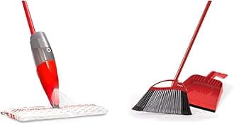 O-Cedar ProMist MAX Microfiber Spray Mop, Red and Pet Pro Broom & Step-On Dustpan PowerCorner, Red