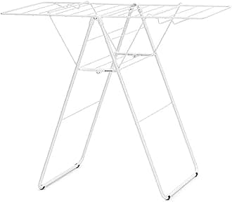 HangOn Compact Clothes Drying Rack | 49ft (15m) | White | Small Indoor Clothes Airer Laundry Stand with 2 Fold-Out Wings & Hanger Hooks, Folds Flat, Ideal for Condos | Fits Full Load