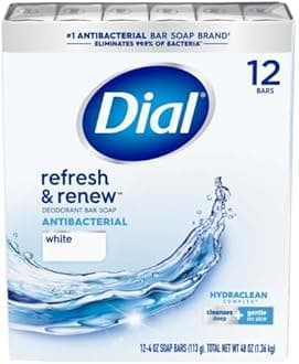 Dial Antibacterial Deodorant Bar Soap, 4 oz bars, White, 3 ea (Pack of 12)