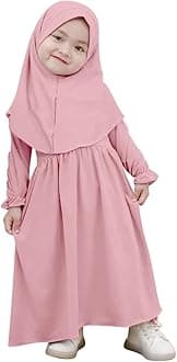 AWIBMK Baby Girls Two-Piece Abaya Dubai Turkey Prayer Maxi Dress + Full Cover Hijab Muslim Long Sleeve Robe Islamic Clothing