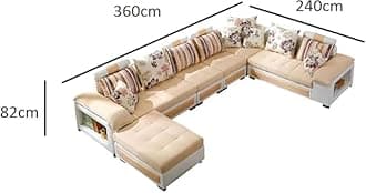 Poppins HOME Modern 6 Seater U Shaped Velvet Sectional Sofa for Classic Living Rooms Luxury Design Modular Fabric Set (Light Grey)