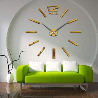 TUZECH Luxurious Big Wall Analog Clock For Hotels Restaurants,Conference Rooms,Drawing Room 3D Acrylic Sticker Roman Numbers Adhesive Modern Art Wall Clock Home Decoration 100 Cm Random Color,Golden