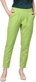 DIGITAL SHOPEE Women Regular Fit Elastic Waist Full Length Cotton Formal Trouser for Casual Wear, Office Wear