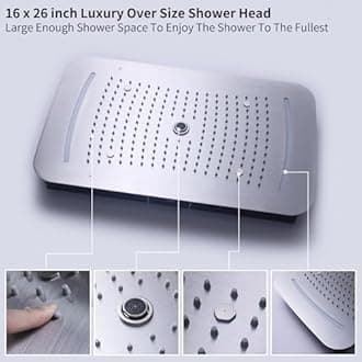 KATAIS Brushed Nickel Shower Faucet Set Temperature Display Shower System with 16X26 inch Ceiling Mount Shower(3 Modes), with 6 PCS Body Jet and Handheld Spray