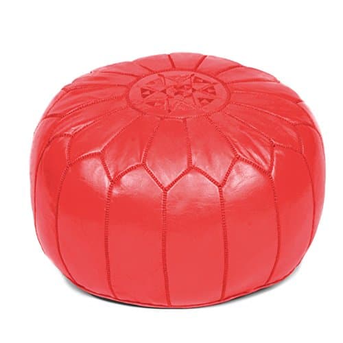 POUFATI Moroccan Leather Pouf Ottoman Unstuffed, Red