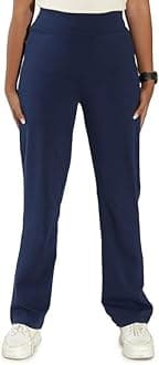 BlissClub AM PM Cotton Straight Pants for Women, Formal Trouser for Women Office Wear with High Waist, Wide Waistband and 2 Pockets,Regular Variant Below 5'4