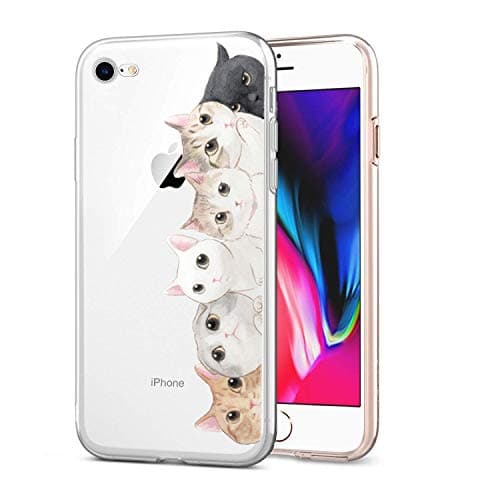 iPhone 8 Case,iPhone 7 Case, Cute Animal Design Slim Fit Soft TPU Protective Cover with Funny Pattern Thin Clear Skin Gift Novelty Bumper Back Case for iPhone 8 / iPhone 7,Orange White Black Cat