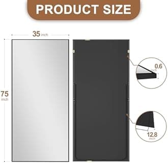 Delma Full Length Standing Mirror,Large Floor Mirror with Aluminum Frame for Bedroom, Bathroom, Living Room,Wall Mount or Freestanding Design(with Stand,Rect 75x35-Black)
