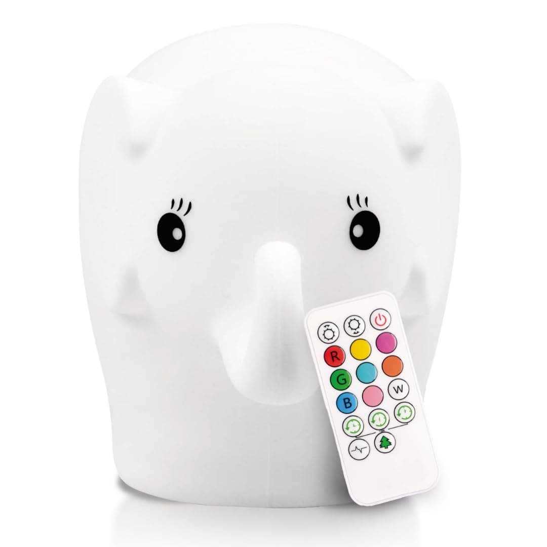 LumiPets Eggbert the Elephant Squishy Night Light for Kids | Silicone Nightlight with Tap, Remote Control | Rechargeable Color Changing Animal Light for Girls & Boys | Portable Mood Lamp With USB Cord