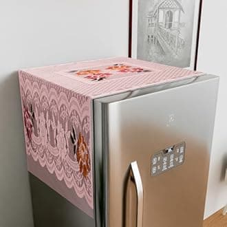 Kuber Industries Fridge Top Cover | Household Refrigerator Cover | Refrigerator Top Cover for Kitchen | Refrigerator Top Protector | Net Jhalar Fridge Top Cover | Pink