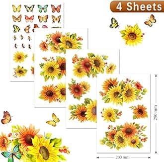 Sunflower Window Clings Large Size Sunflower Window Decals Fall Glass Window Decorations Holiday Birthday Bedroom Nursery Living Room Decor Home Kitchen Office Fridge Decorations Kids DIY Supply