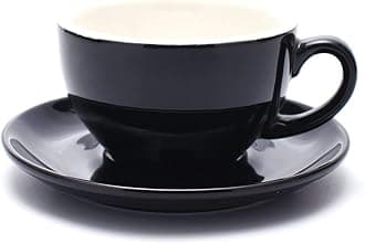 Latte Art Cup and Saucer for Latte & Cappuccino New Bone China, Mate for Coffee Shop and Barista (Glossy Black, 10.5 oz)