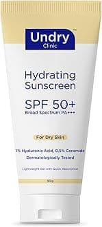 – Undry Hydrating Sunscreen for Dry Skin (50gm) Lightweight, Photostable Sunscreen SPF 50 Broad Spectrum Sun Screen Protector SPF 50 Sunscreen for Women & Sunscreen for Men; Sun Cream with HA & Ceramide