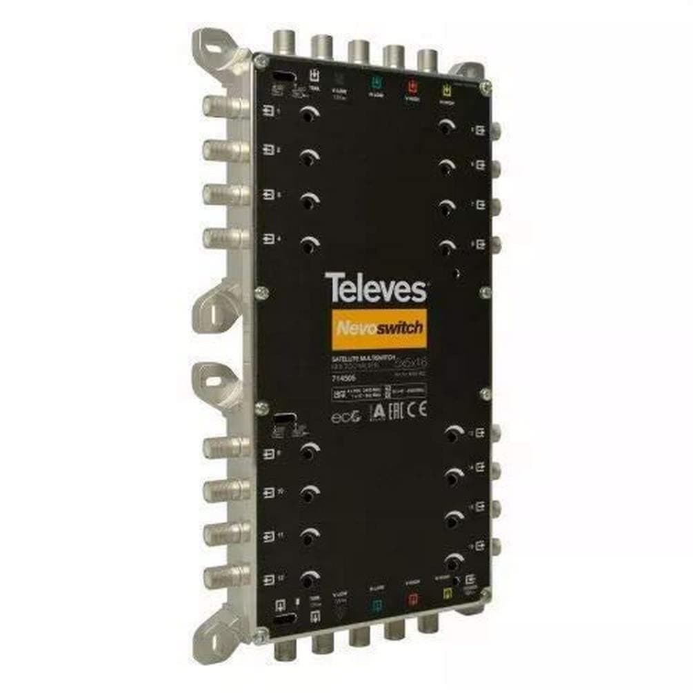 Televes Multiswitch Nevoswitch 5x5x16 Waterfall Terminal - Relay Switch, 16 Users, Manual Operation, Metal Housing, 12V, IP20