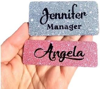 Custom Fine Glitter Name tag PIN or Magnet Work Badge Gloss Sealed Sparkle Personalized Custom Bling 1x3 or 1.5x3 Gift Nurse Job (Silver)