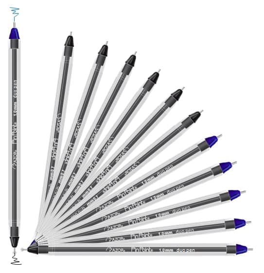 AZOR Pin Point Double Ended Black and Blue Fine Pens 1.0mm- 12 Pack - Fine Tip Pens, Dual Color, Twin Ballpoint Pens – Nurses, Home, School, Office, Business