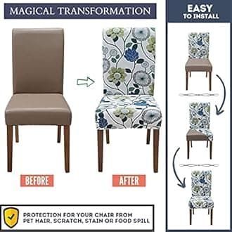 SPRINGRICO White Chair Covers for Dining Room Set of 4, Stretch Floral Dining Chair Cover, Washable Spandex Kitchen Parsons Chair Slipcovers, Seat Protector for Home or Party (4 Pack, FLORAL3)