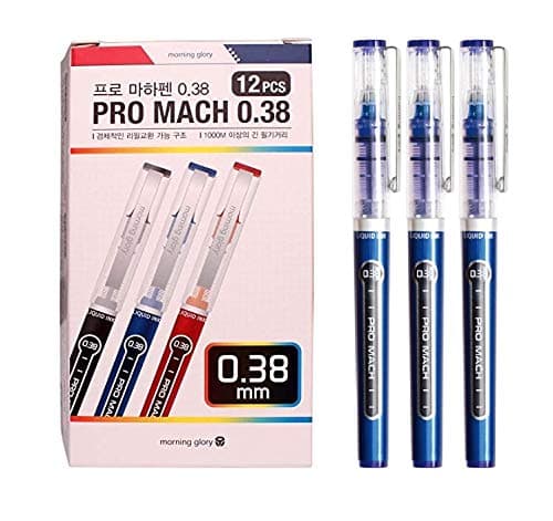 Morning Glory Pro Mach Roller Ball Pen (12 pcs, 6 pcs) 0.38 mm Fine Point Tip (Blue (12 pcs))