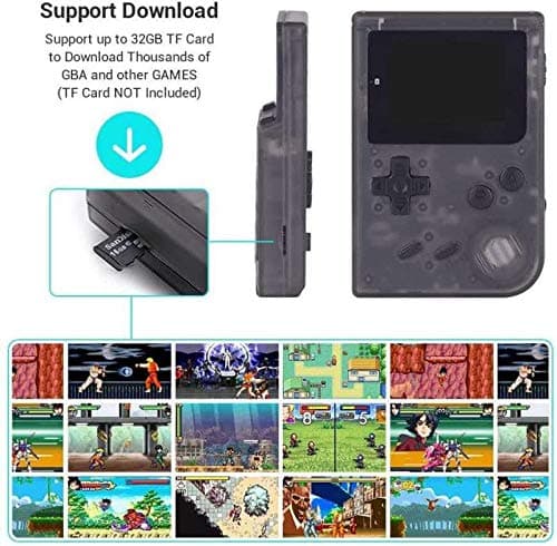 Gamebound--Retro Handheld Video Game System( Black Transparent ) ,16 GB Card, Gift Carry Bag, Classic 1037 Built in English GBA Games