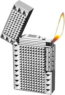 Lighters Soft Flame Lighter Traditional Flame Cigar Lighter with Adjustable Flame Dial Vertical Ignition Roller Good for Gift Outdoor Camping Hiking Fishing Grill Adventure Candle (Silver03)