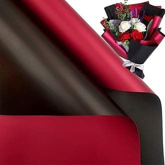 XICHEN 20 Sheets/Double-Sided Colors Flower Wrapping Paper,Waterproof Florist Bouquet Paper,DIY Crafts,more colors Different Double-Sided Colors 58 x 58cm(22.8x 22.8 inch) (Wine red+Black)