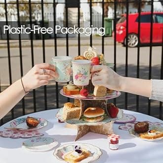 Talking Tables TS6-CUPSET-VINTAGE Truly Scrumptious Party Vintage Floral Tea Cups and Saucer Sets, Pack of 12, Height 8cm, 3", Mixed Colors