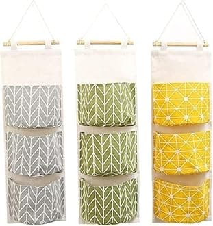 See Ever Wall Hanging Storage Bag,Creatiee Waterproof Over The Door Closet Organizer Linen Farbric Hanging Pocket Organizer W/ 3 Remote-Sized Width Pockets for Bedroom-Polystyrene,Multi
