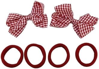 Gingham Hair Accessories for School Alice Band Slim Headband Scrunchy Clips (Red Gingham School Hair Set Bow Clip Grips Concord Plain Ponio Ponios Bobbles)