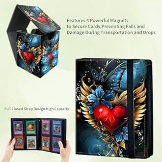 Winged Heart 4 Pocket Trading Cards Album + MTG Commander Deck Box, Trading Card Binder Holder with 320 Card Protector, Expandable PU Card Book Collectable Board Game Magic Card Binder