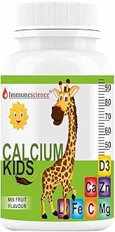 Immunescience Calcium For Kids With Vitamin D3 (Vit d), Magnesium, Zinc, Vitamin C, L lysine Multivitamin Supplement For Strong Bone, Teeth, Height, And Growth - 60 Chewable Tablets (Pack 1)