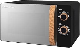 Russell Hobbs RHMM713B-N 17L 700w Scandi Compact Black Manual Microwave with 5 Power Levels, Wood Effect Handle & Dials, Timer, Defrost Setting, Easy Clean