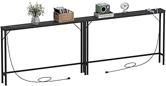 Tohomeor Skinny 5.9" Console Table 47.24" Narrow Long Sofa Table with Power Outlets USB Ports Industrial Wooden Entry Table for Entryway Living Room Hallway (L-94.4xW-5.91, Charcoal)