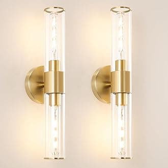 2 Light Gold Wall Sconce Set with Clear Glass