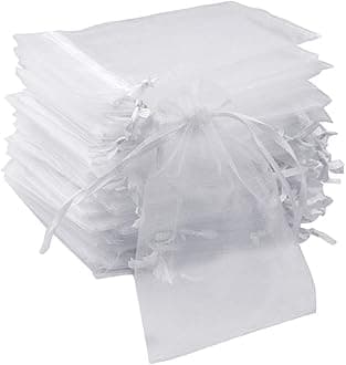 Tojwi 50pcs Organza Bags-Mix Color 3.54''x4.33''(9x11cm) Satin Drawstring Organza Pouch Wedding Party Favor Gift Bag Jewelry Watch Bags (White)
