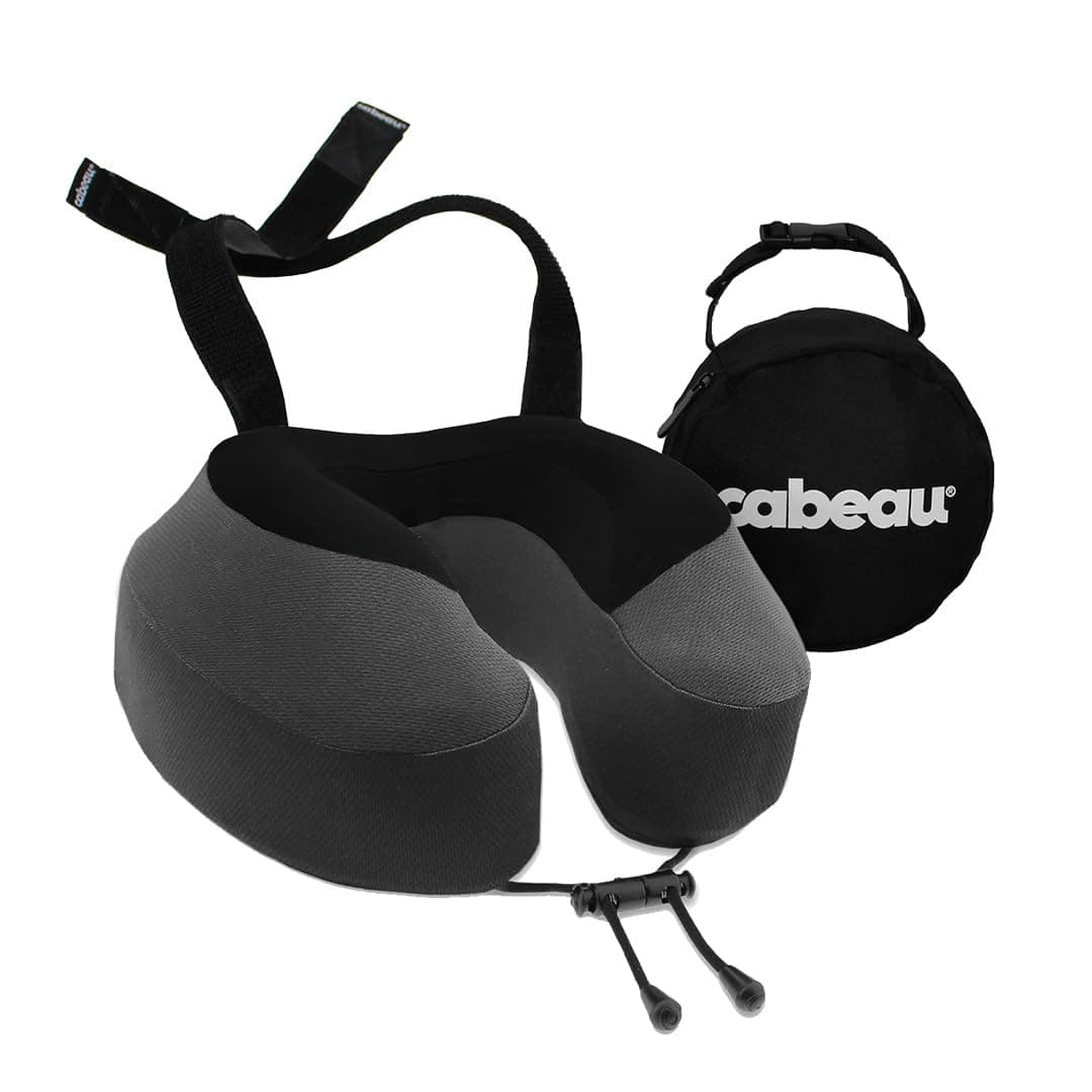Evolution S3 Travel Pillow - Memory Foam Neck Pillow for Airplane and Long Flights with Seat Straps for Head and Neck Support, 360 Degree Support (Steel Grey)