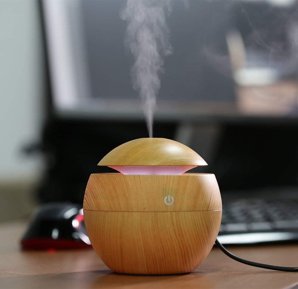 FOMQUAZLI Essential Oil Diffuser Round Ball Shape Aromatherapy Diffuser & Ultrasonic Cool Mist Humidifier Natural Aroma Therapy Air Diffusers for Home, Office, Bedroom, Babies, Office and Car (Wood)