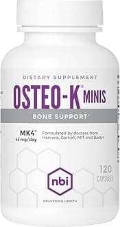 Osteo-K Bone Support - Mini | Vitamin D & K Complex with Calcium Citrate Supplement | 45mg Vitamin K2 (MK4) for Strong Bone Health & Function | 120ct Veggie Capsules