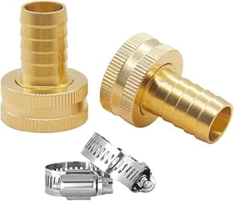Hooshing 2PCS 5/8" Barb x 3/4" Female GHT Brass Water Hose Adapter with Stainless Clamp