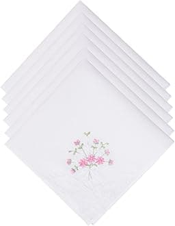 Selected Hanky Women's Cotton Handkerchiefs Flower Embroidered with Lace, Ladies Hankies 6 Pcs - Pink Floral