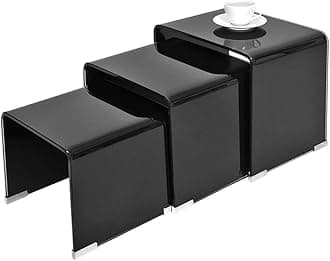 Panana pal Bent Glass Nest Tables Set of 3 Side Tables Coffee Table (Black)