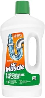 Mr Muscle Biodegradable Drain Unclogger & Cleaner, Biodegradable Formula to Clear Slow Drains, Safe on All Pipes, 750ml