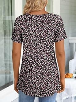 LONGYUAN Womens Tunic Tops 2026 Short Sleeve Shirts Summer Casual Tee Comfy Blouses S-4XL